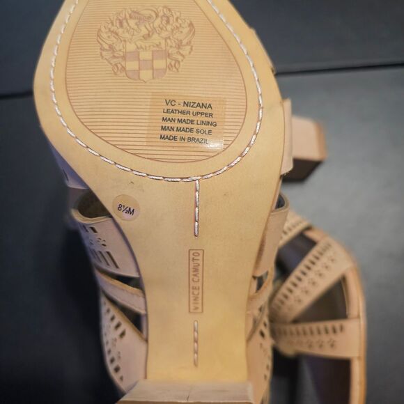 Vince Camuto Strappy Tan Block Heel Sandals - Picture 4 of 8